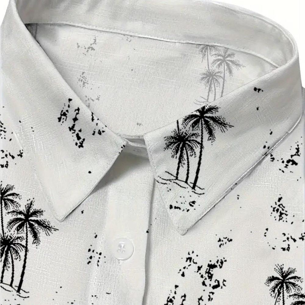 Women's White Palm Print Button-Up Top - Picture 2 of 3